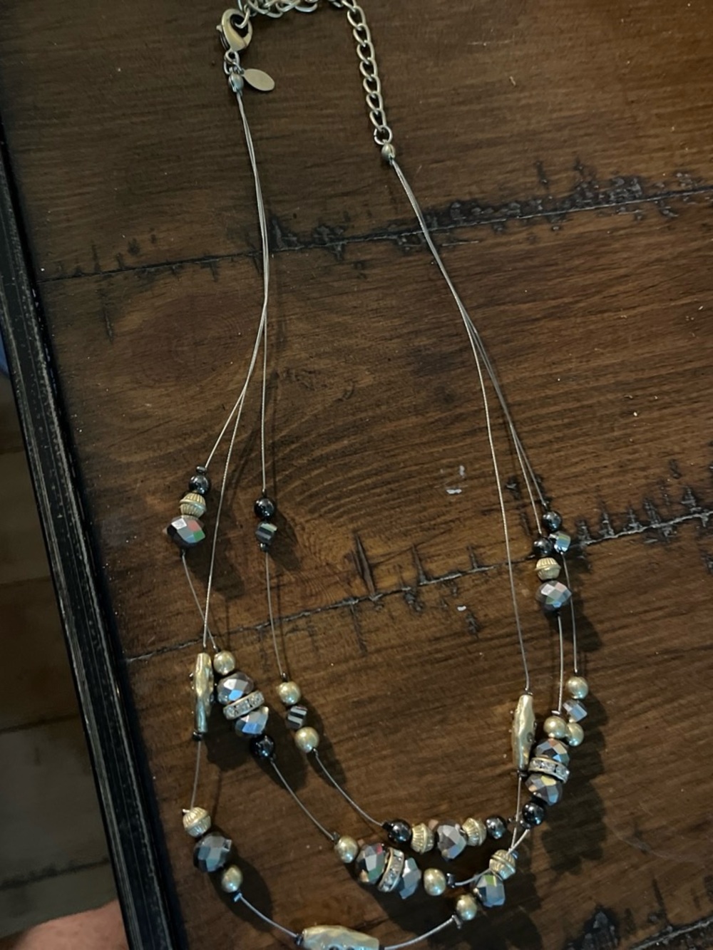 Multi-Strand Metallic Bead Necklace in Gold and Black 1791